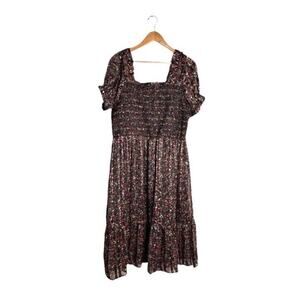Dex Midi Dress Floral Size XL Smocked Square Neck Ruffled Party Dance NWT